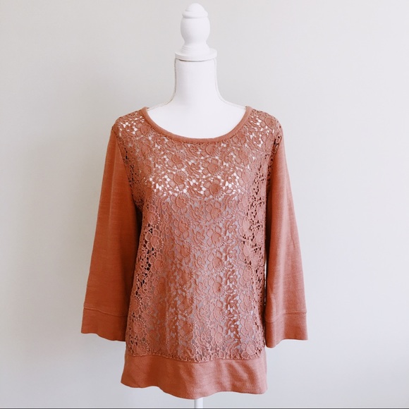Loft Blush Pink Lace Front Top - Size L - Picture 1 of 3